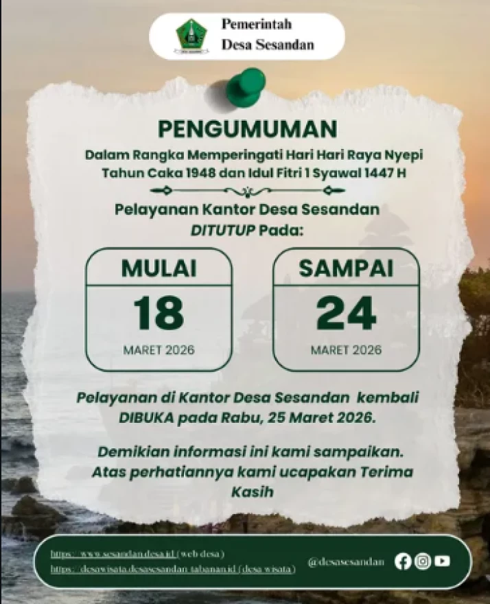 Pengumuman Libur Hari Raya Nyepi dan Idul Fitri